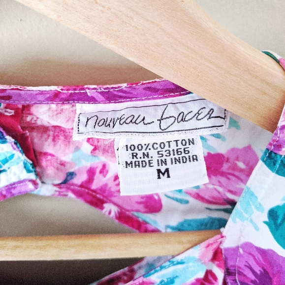 90s purple green floral button up dress - Picture 8 of 9